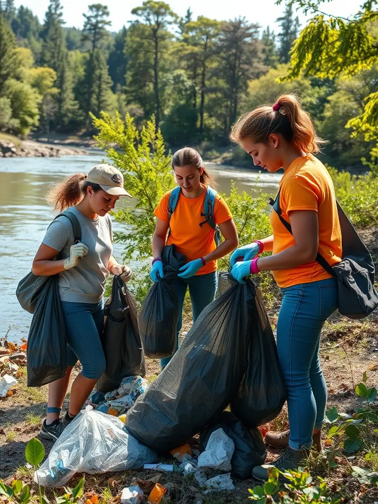Members of AMICALE DES CHASSEURS DE PLOURIVO participating in a community cleanup event in a rural area, showcasing their dedication to environmental stewardship.