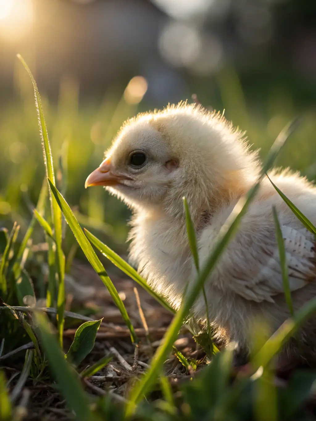 A close-up photograph of a pheasant chick being released into a natural habitat, symbolizing game reproduction efforts by AMICALE DES CHASSEURS DE PLOURIVO.