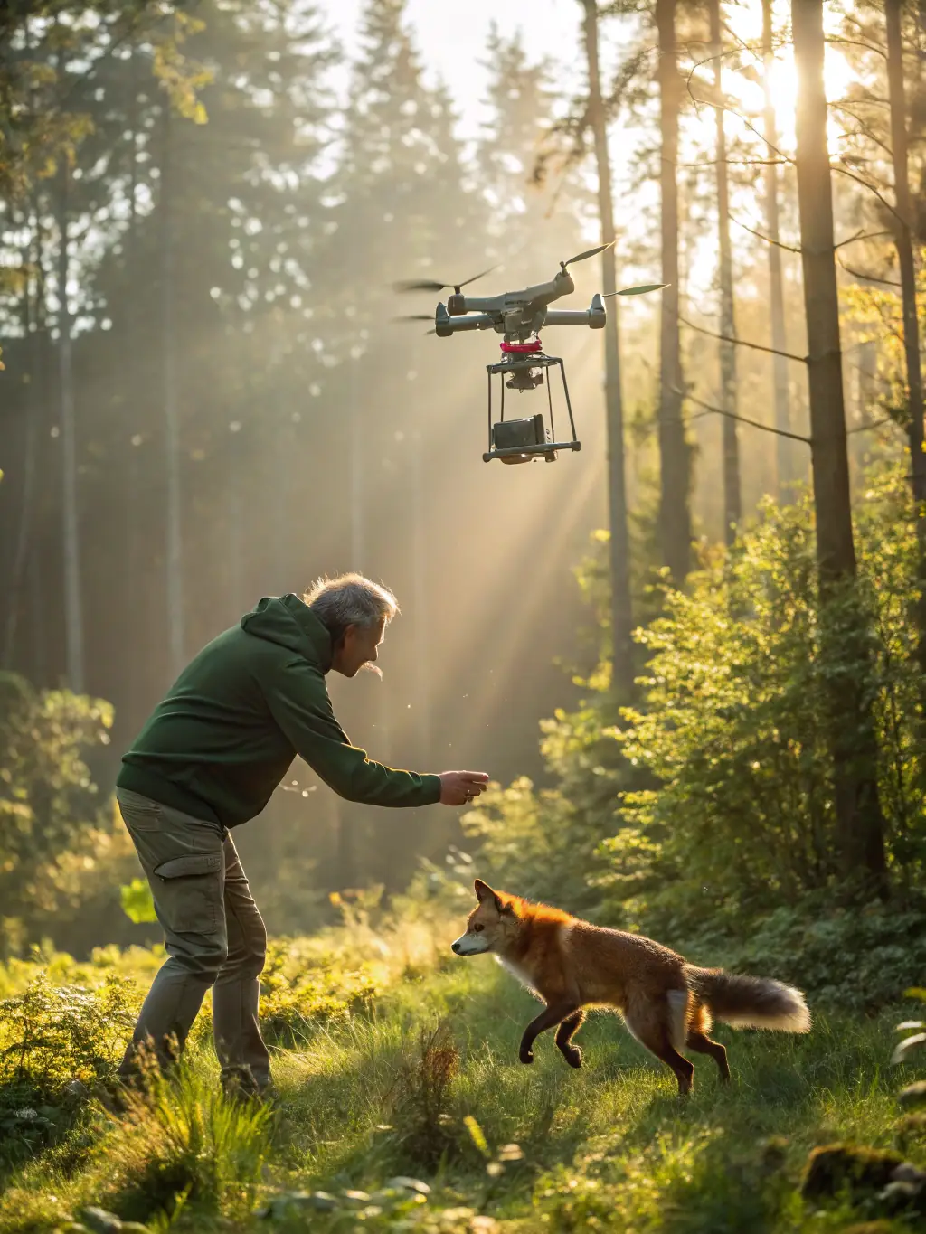 A wildlife biologist releasing a rehabilitated bird back into its natural environment, representing the organization's commitment to wildlife rehabilitation.